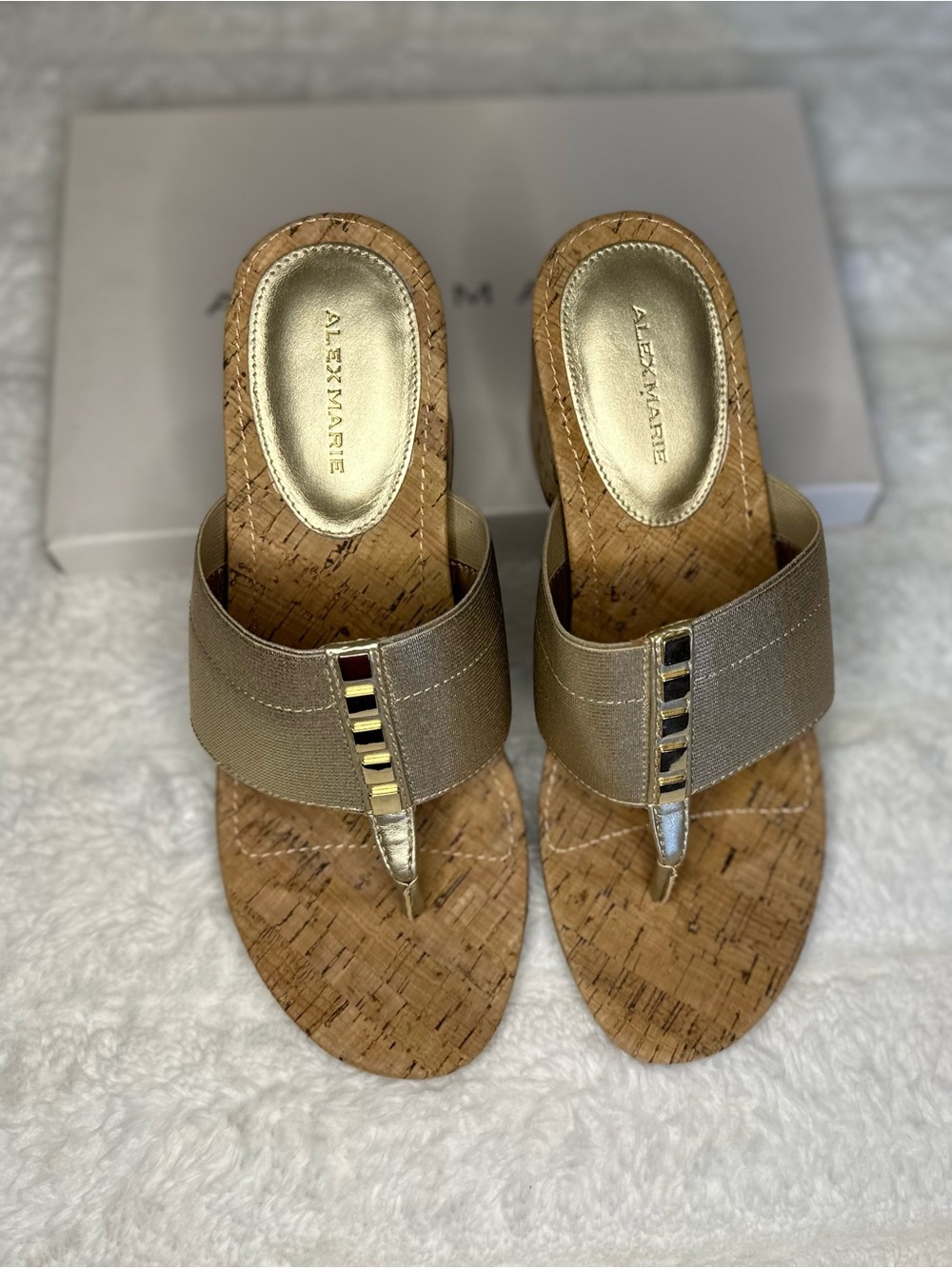 aerie Gold Cork Thong Wedge Sandals